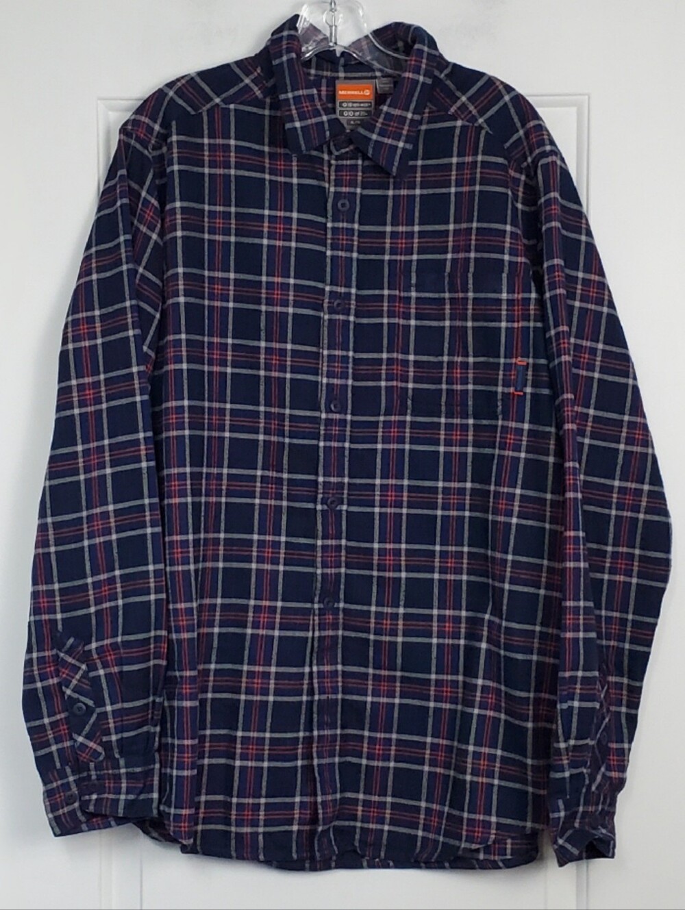 Merrell Mens Plaid Flannel Long Sleeve Button Up Shirt Camping - Size XL - GUC